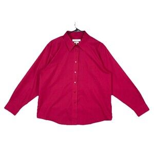 Foxcroft Women 16 Button Down Shirt Wrinkle Free Pink Preppy Office Siren Casual